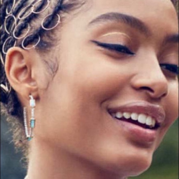 Alexis Bittar Lightweight Turquoise Black Gold Baguette Punk Hoop Post Earrings - Picture 2 of 9